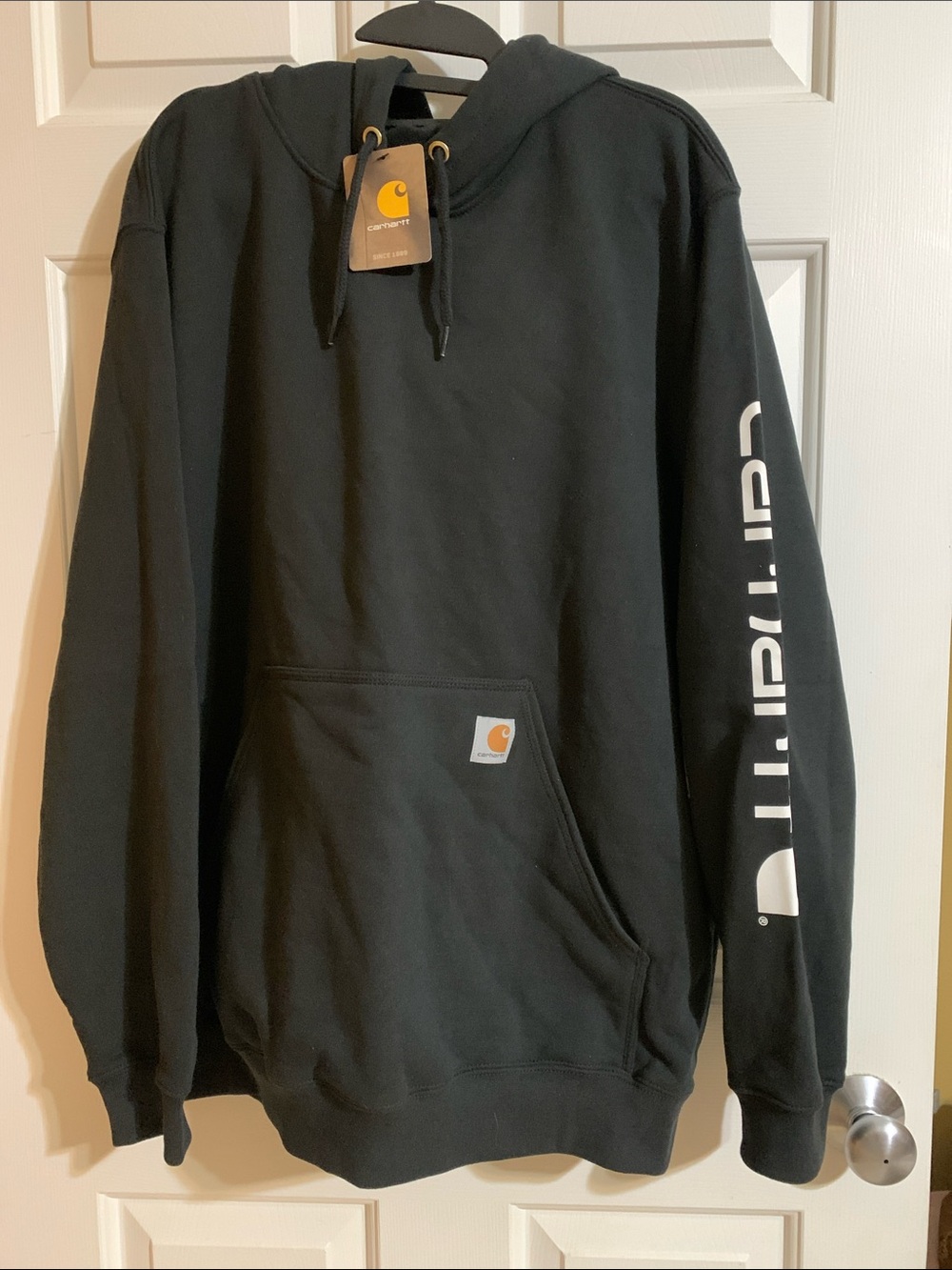 Carhartt Black Pullover Hoodie with White Sleeve Logo